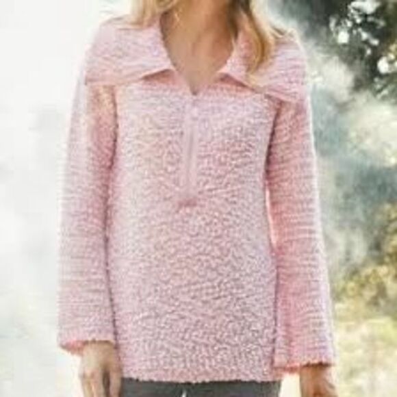 Soft Surroundings Pullover Sweater Size S Pink Lightweight Soft V-neck Gold Zip - Picture 1 of 8